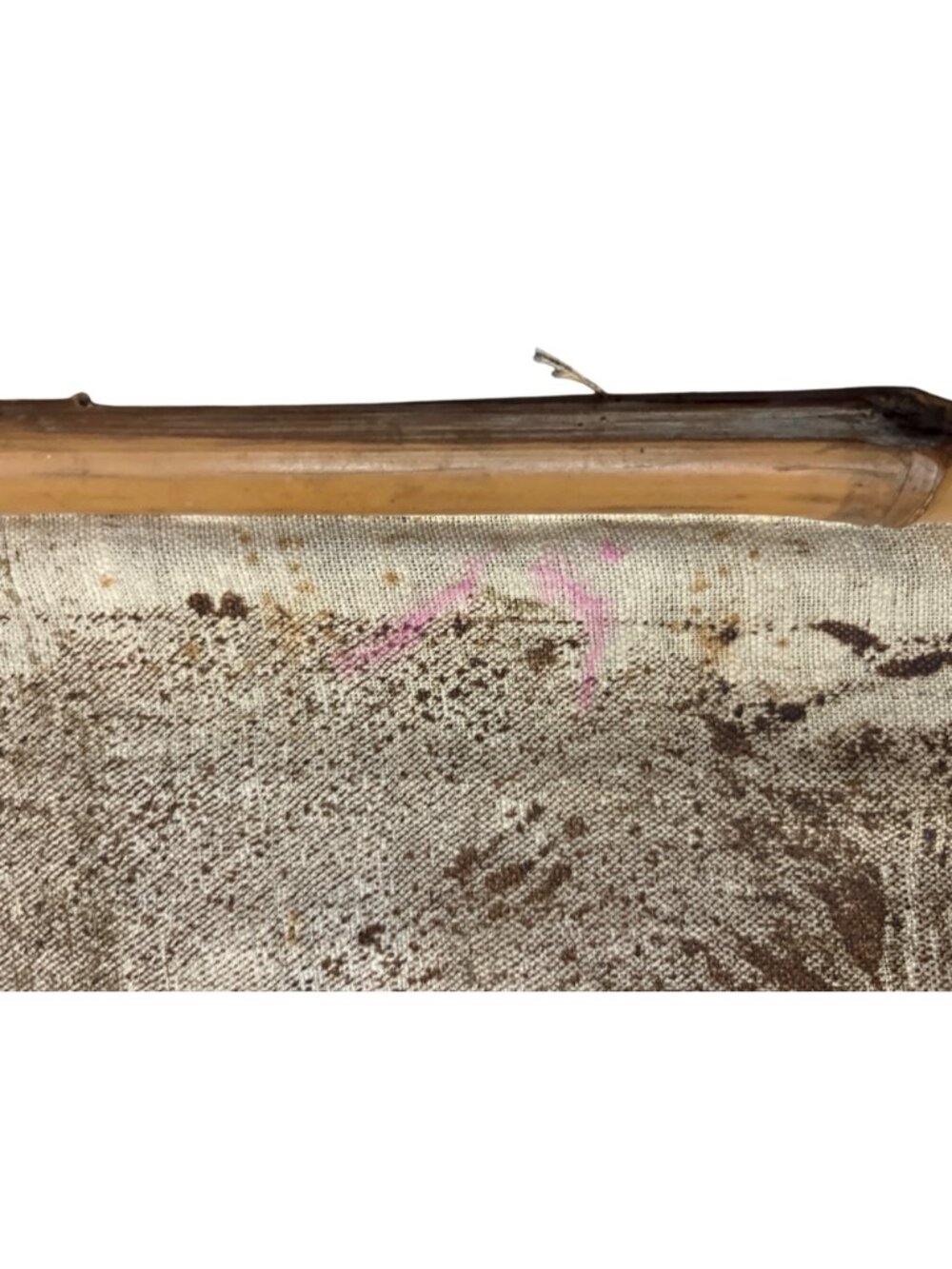Vintage Hand Painted Textile Wall Hanging Bamboo Scroll Used - Picture 6 of 13